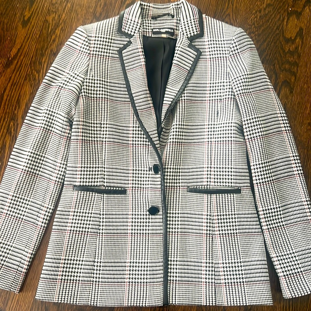 Karl Lagerfeld Paris Faux Leather Trim Blazer